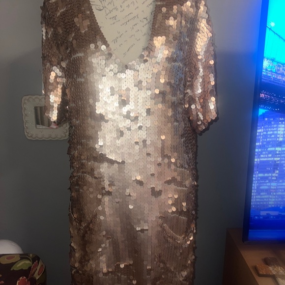 NWT; Beautiful hand made in Bali gold sequins dress . Smooth to the touch - Picture 6 of 10